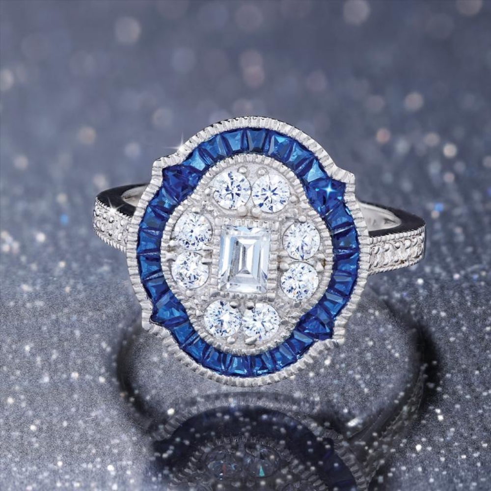 Blue Spin Art Deco Ring